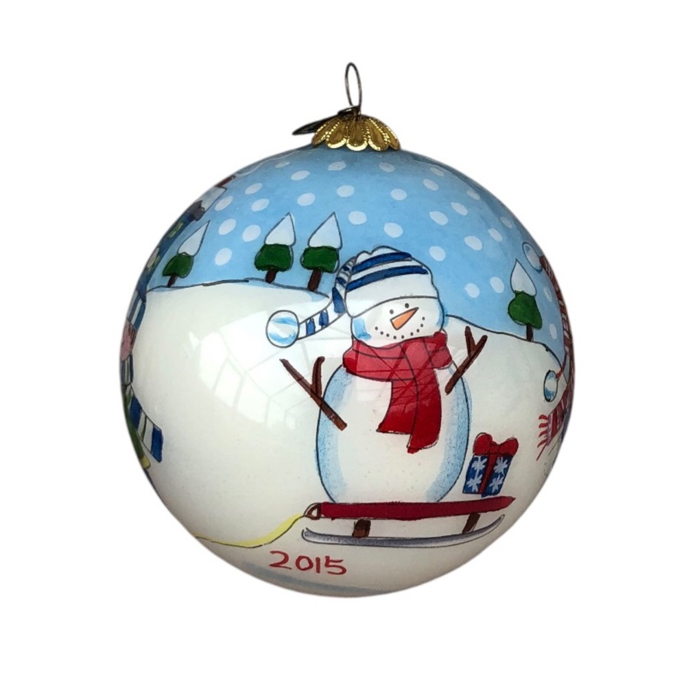Pier 1 Import Li Bien Christmas 2015 Ornament Kids‎ Playing Snowman Hand painted